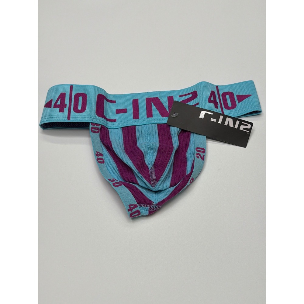 C-IN2 Mens Hard Jockstrap Briefs Aqua NWT Purple Stripe Size‎ Small